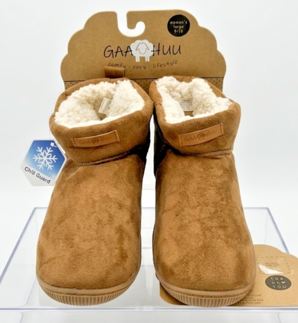 GaaHuu Women's Slipper Boots - Size Large 9-10 - Brown Faux Suede Sherpa Lined